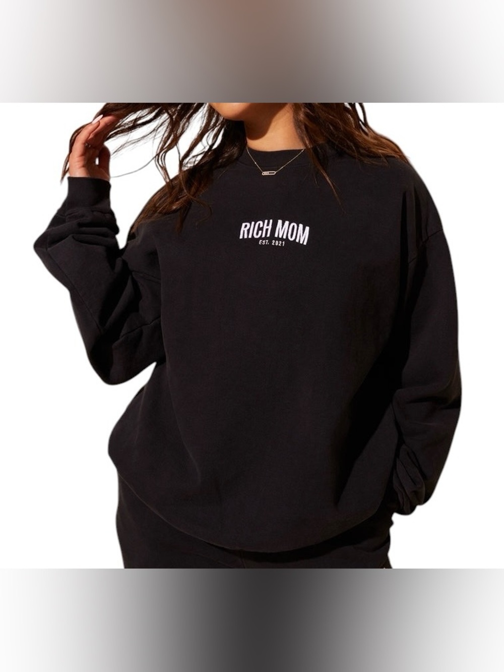 Rich Mom Garment Dyed Embroidered Crewneck Sweatshirt 90s Oversized Small